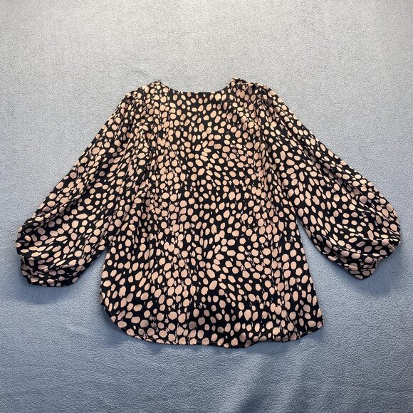 ADRIENNE Women's Blouse size medium,Animal Print,Ballon Sleeve,Lined,V Neck - Picture 2 of 7